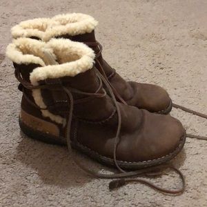 Brown Suede Sheepskin-Lined Ugg Booties